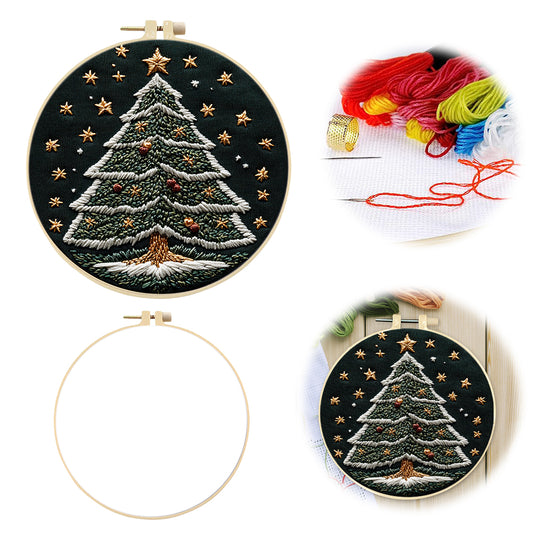 Star Christmas Tree - DIY Embroidery Cross Stitch Kit with Pattern Cotton Threads Needles Hoop 30x30CM/11.81x11.81in