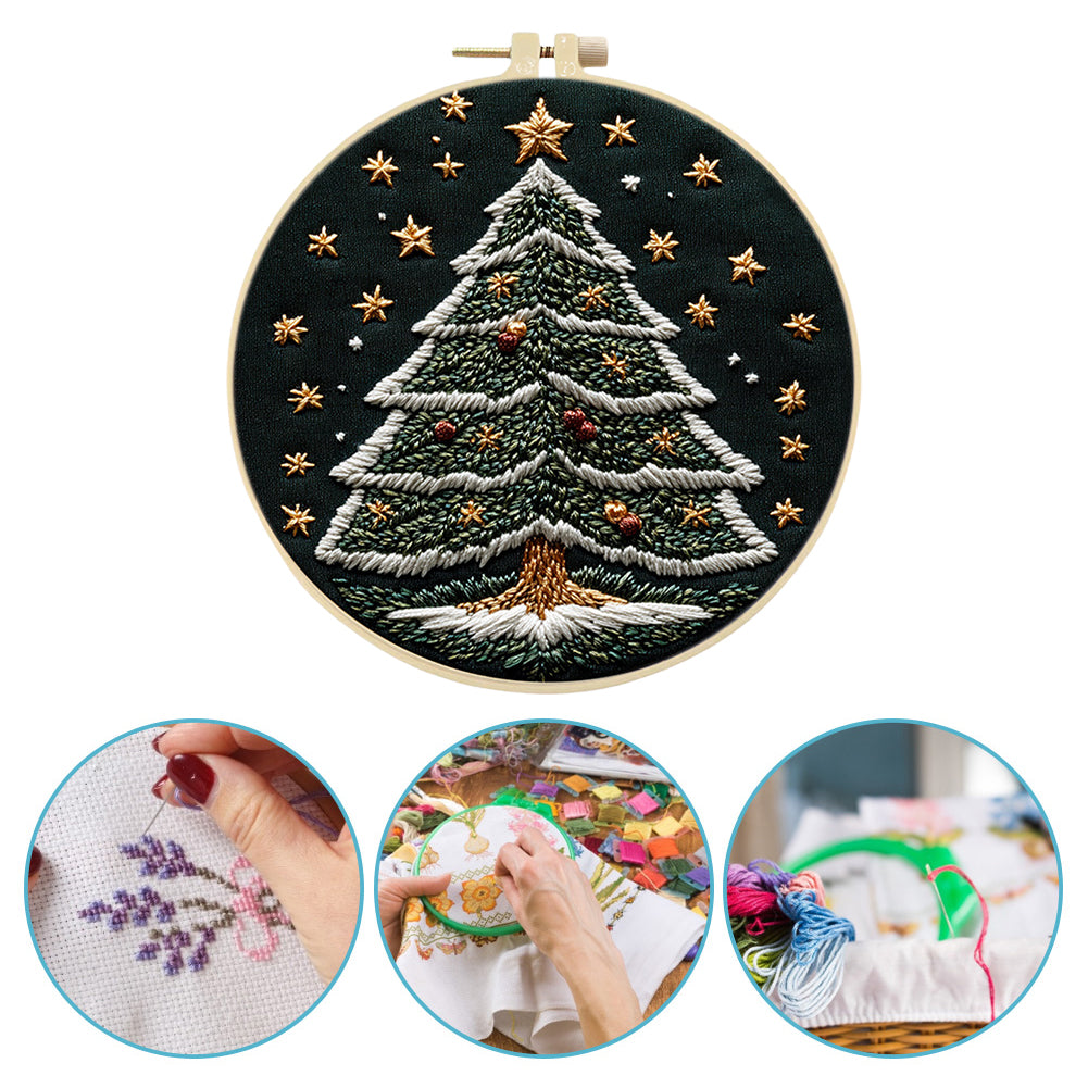 Star Christmas Tree - DIY Embroidery Cross Stitch Kit with Pattern Cotton Threads Needles Hoop 30x30CM/11.81x11.81in