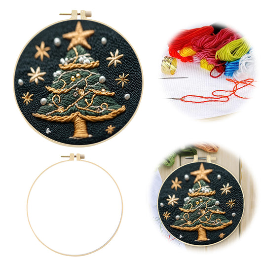 Pearl Christmas Tree - DIY Embroidery Cross Stitch Kit with Pattern Cotton Threads Needles Hoop 30x30CM/11.81x11.81in