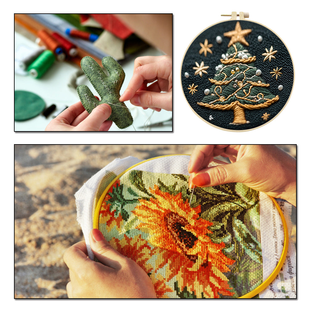 Pearl Christmas Tree - DIY Embroidery Cross Stitch Kit with Pattern Cotton Threads Needles Hoop 30x30CM/11.81x11.81in