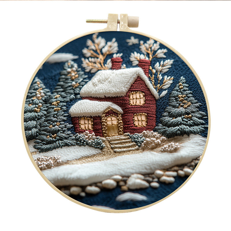 Merry Christmas - DIY Embroidery Cross Stitch Kit with Pattern Cotton Threads Needles Hoop 30x30CM/11.81x11.81in