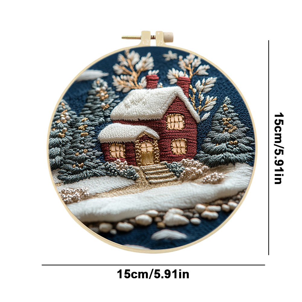 Merry Christmas - DIY Embroidery Cross Stitch Kit with Pattern Cotton Threads Needles Hoop 30x30CM/11.81x11.81in