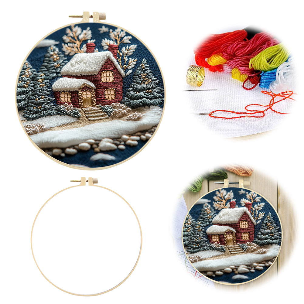 Merry Christmas - DIY Embroidery Cross Stitch Kit with Pattern Cotton Threads Needles Hoop 30x30CM/11.81x11.81in