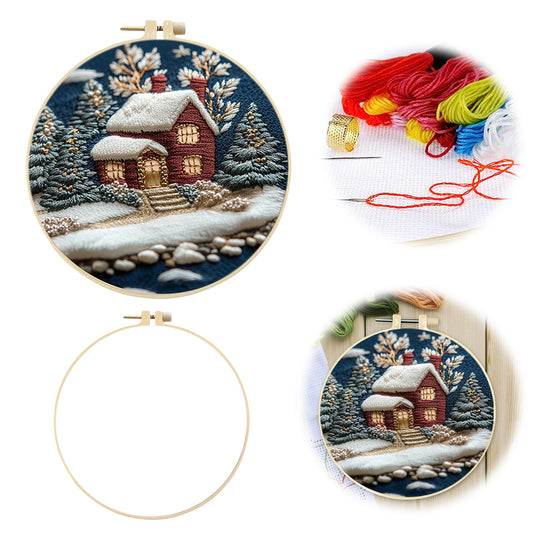 Merry Christmas - DIY Embroidery Cross Stitch Kit with Pattern Cotton Threads Needles Hoop 30x30CM/11.81x11.81in