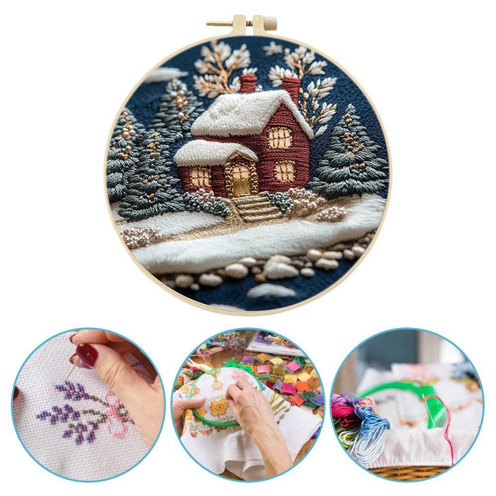 Merry Christmas - DIY Embroidery Cross Stitch Kit with Pattern Cotton Threads Needles Hoop 30x30CM/11.81x11.81in
