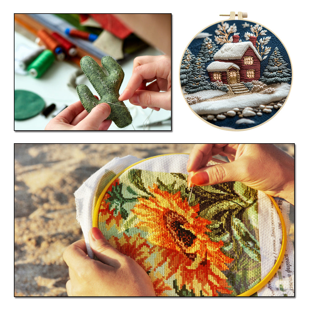 Merry Christmas - DIY Embroidery Cross Stitch Kit with Pattern Cotton Threads Needles Hoop 30x30CM/11.81x11.81in