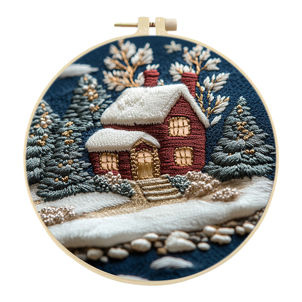 Merry Christmas - DIY Embroidery Cross Stitch Kit with Pattern Cotton Threads Needles Hoop 30x30CM/11.81x11.81in