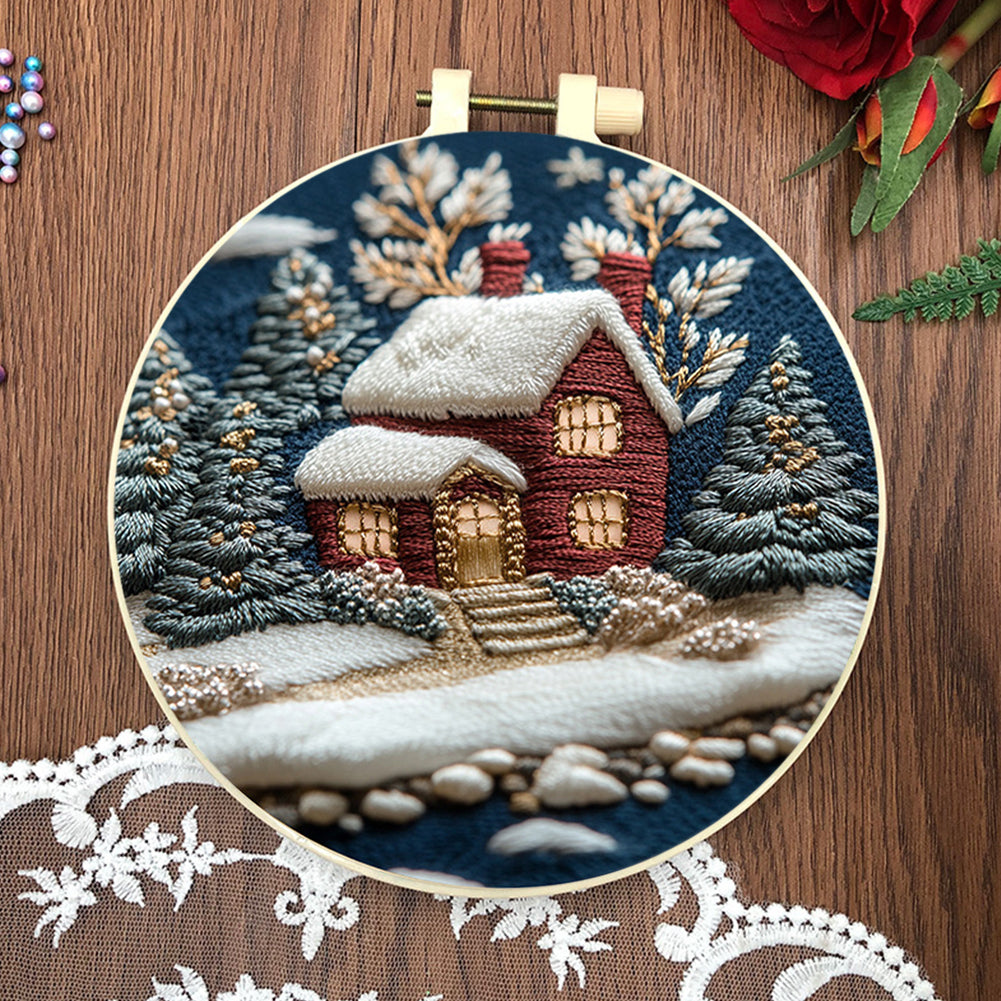 Merry Christmas - DIY Embroidery Cross Stitch Kit with Pattern Cotton Threads Needles Hoop 30x30CM/11.81x11.81in