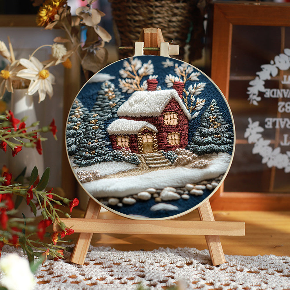 Merry Christmas - DIY Embroidery Cross Stitch Kit with Pattern Cotton Threads Needles Hoop 30x30CM/11.81x11.81in