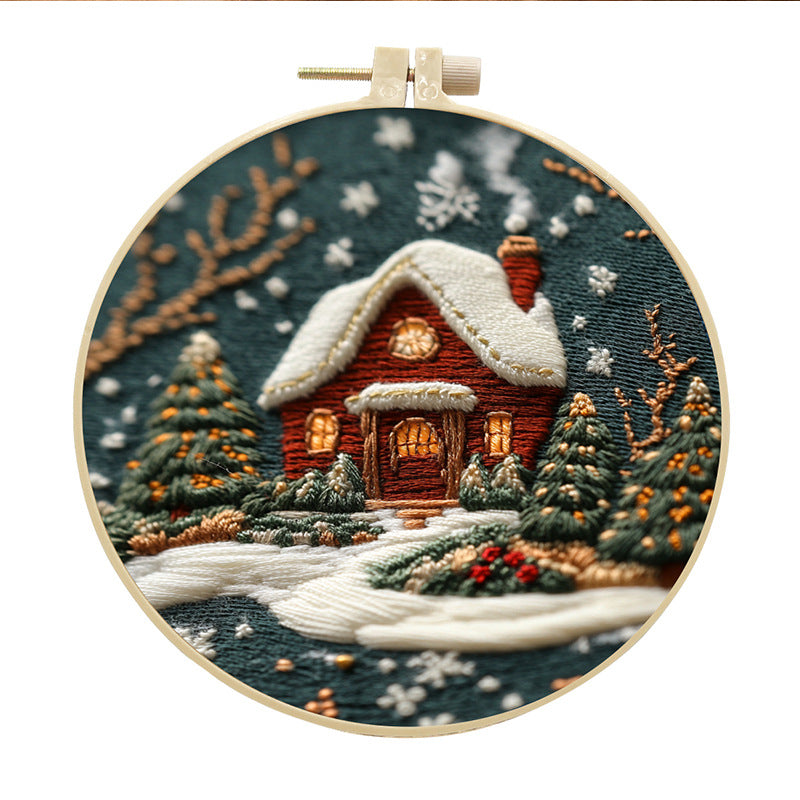 Christmas House - DIY Embroidery Cross Stitch Kit with Pattern Cotton Threads Needles Hoop 30x30CM/11.81x11.81in