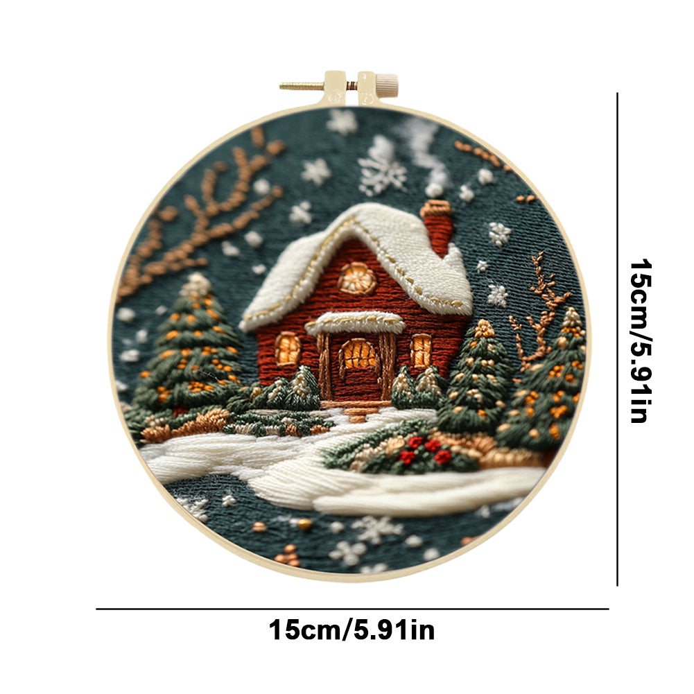 Christmas House - DIY Embroidery Cross Stitch Kit with Pattern Cotton Threads Needles Hoop 30x30CM/11.81x11.81in