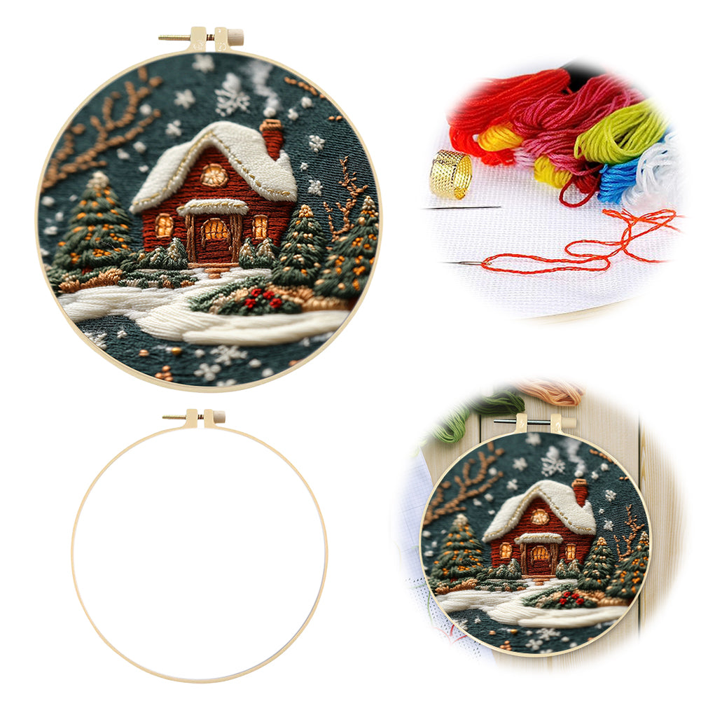 Christmas House - DIY Embroidery Cross Stitch Kit with Pattern Cotton Threads Needles Hoop 30x30CM/11.81x11.81in