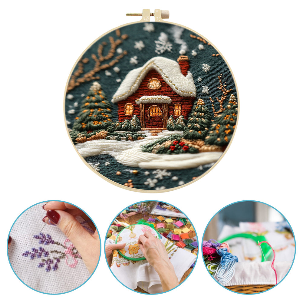 Christmas House - DIY Embroidery Cross Stitch Kit with Pattern Cotton Threads Needles Hoop 30x30CM/11.81x11.81in