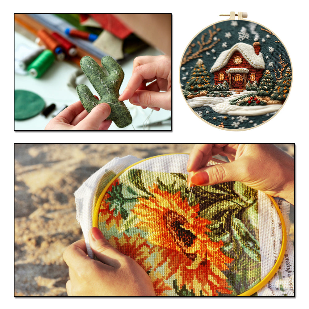 Christmas House - DIY Embroidery Cross Stitch Kit with Pattern Cotton Threads Needles Hoop 30x30CM/11.81x11.81in