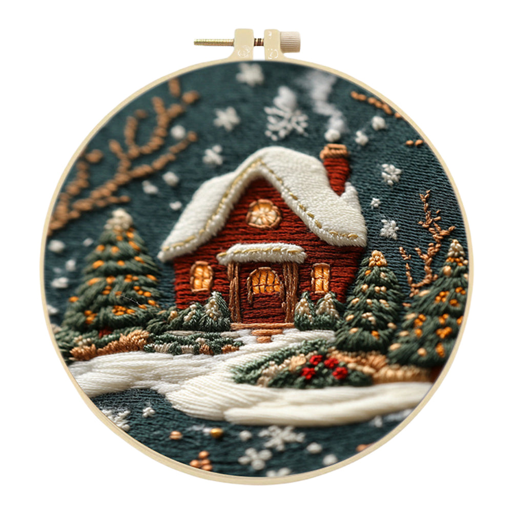 Christmas House - DIY Embroidery Cross Stitch Kit with Pattern Cotton Threads Needles Hoop 30x30CM/11.81x11.81in