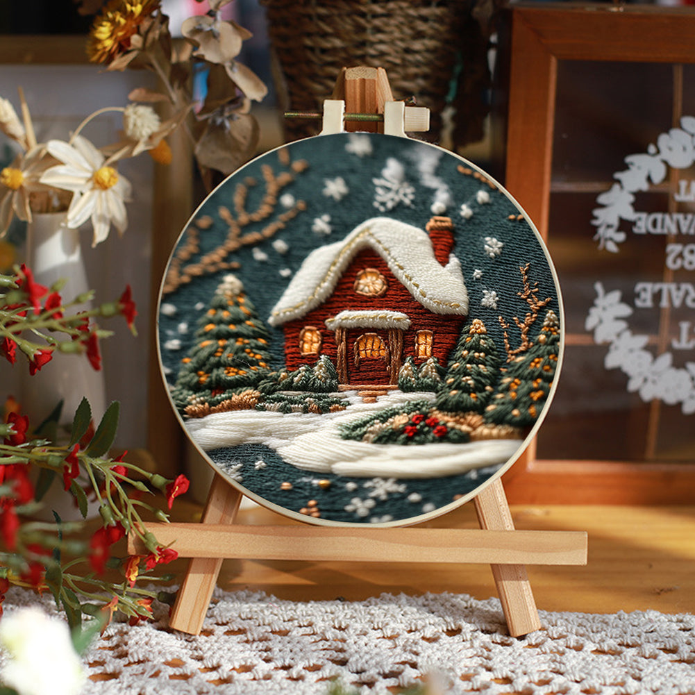 Christmas House - DIY Embroidery Cross Stitch Kit with Pattern Cotton Threads Needles Hoop 30x30CM/11.81x11.81in