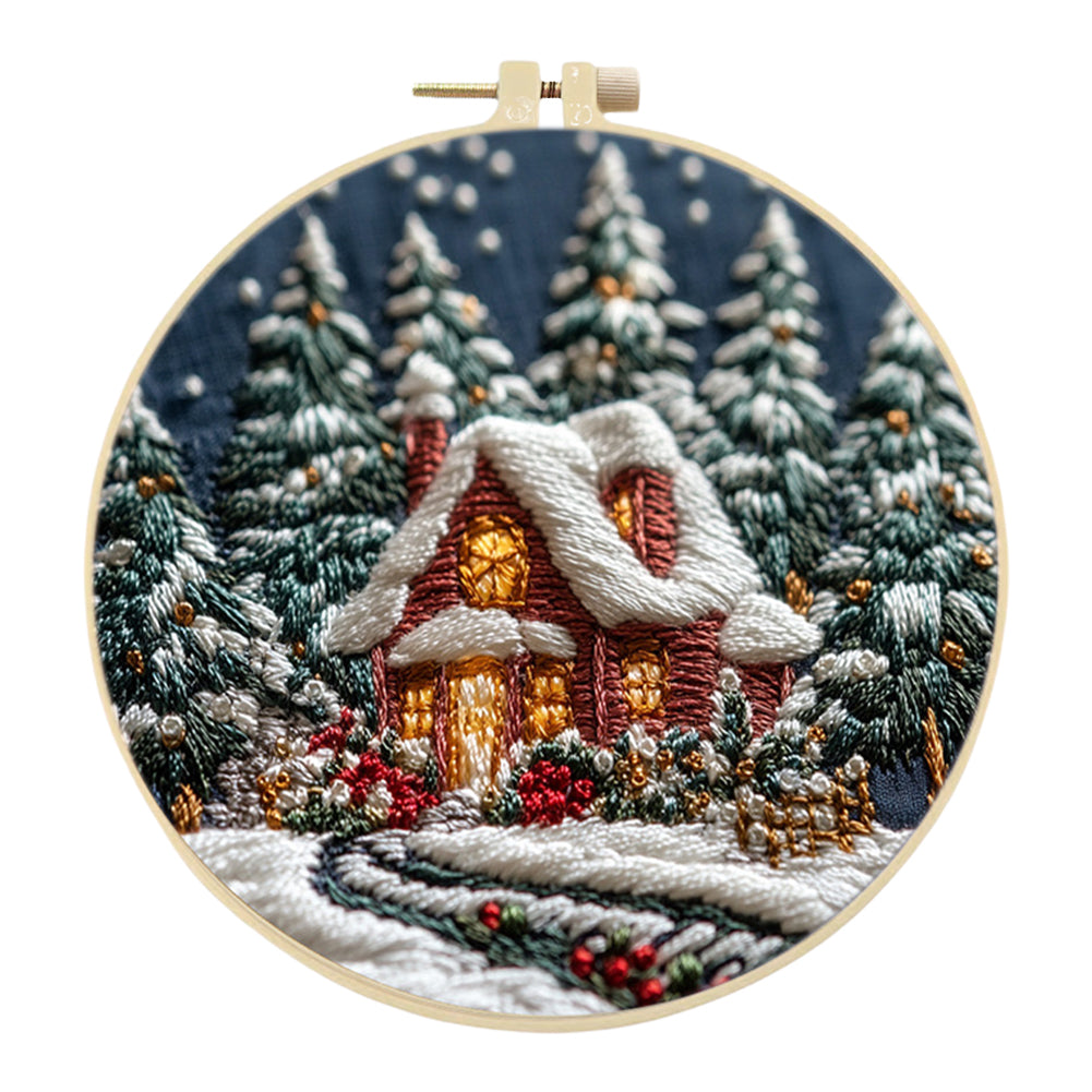Christmas Forest - DIY Embroidery Cross Stitch Kit with Pattern Cotton Threads Needles Hoop 30x30CM/11.81x11.81in