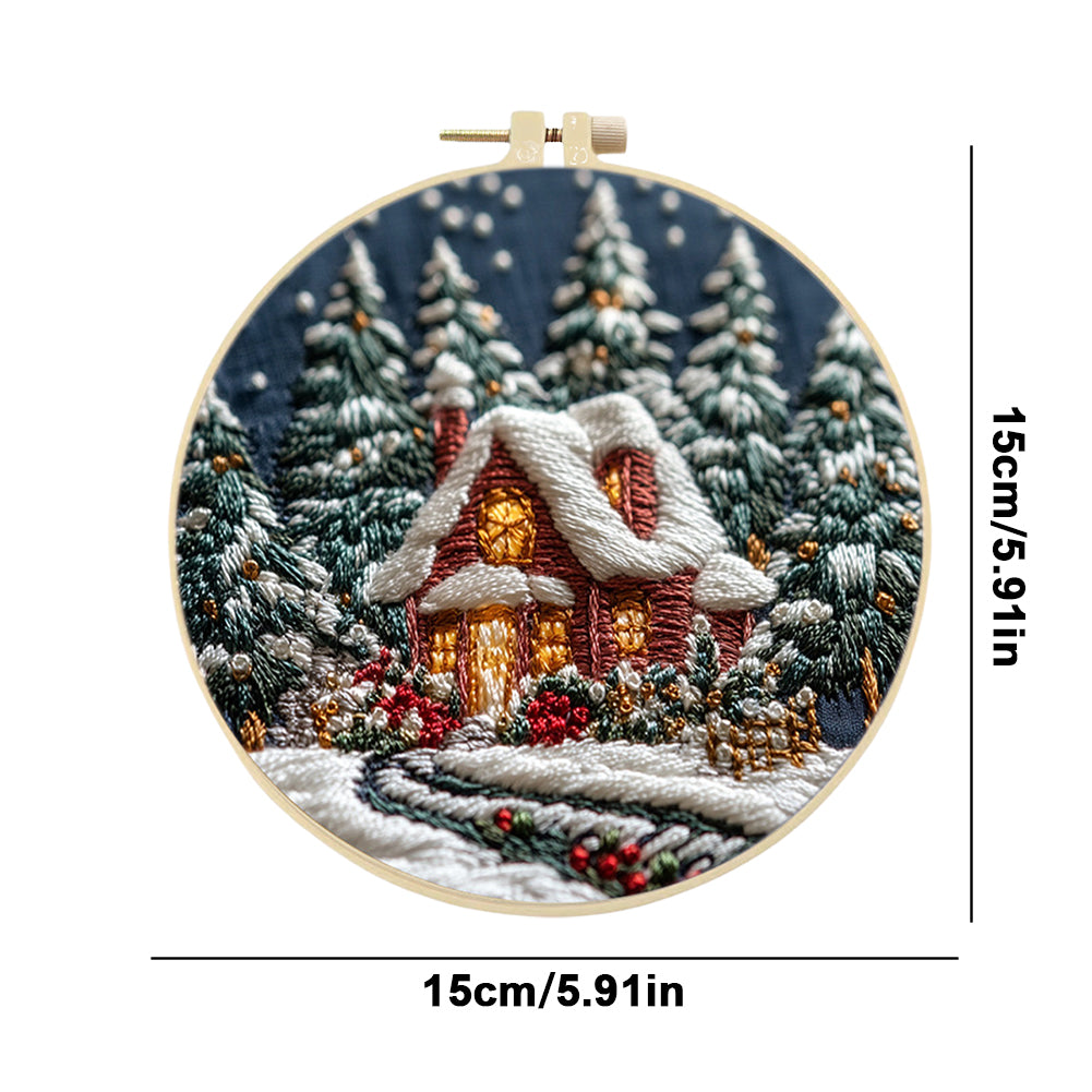 Christmas Forest - DIY Embroidery Cross Stitch Kit with Pattern Cotton Threads Needles Hoop 30x30CM/11.81x11.81in