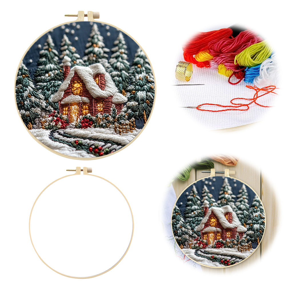 Christmas Forest - DIY Embroidery Cross Stitch Kit with Pattern Cotton Threads Needles Hoop 30x30CM/11.81x11.81in