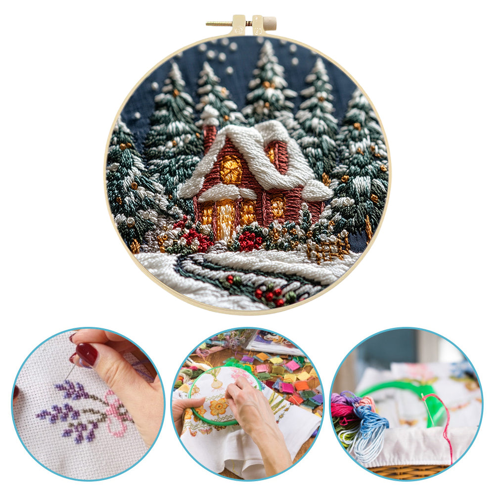 Christmas Forest - DIY Embroidery Cross Stitch Kit with Pattern Cotton Threads Needles Hoop 30x30CM/11.81x11.81in