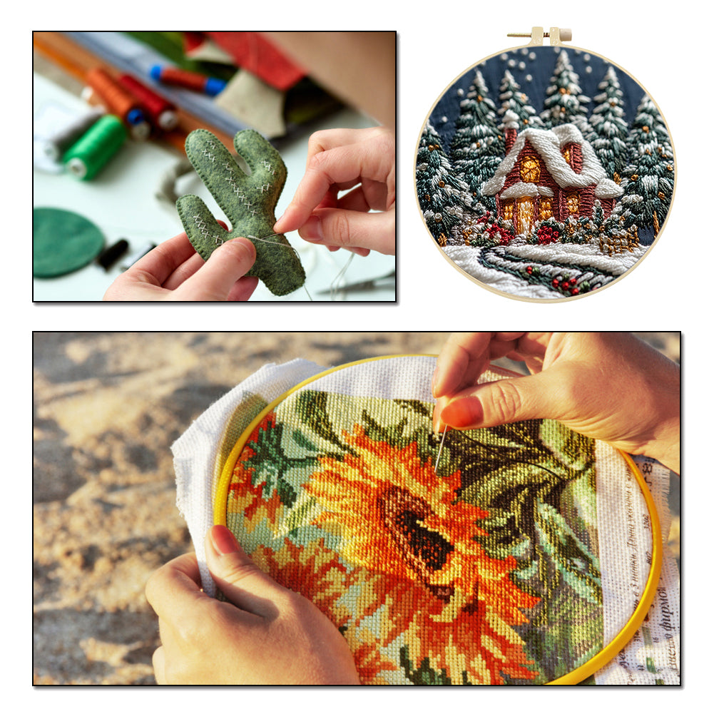 Christmas Forest - DIY Embroidery Cross Stitch Kit with Pattern Cotton Threads Needles Hoop 30x30CM/11.81x11.81in