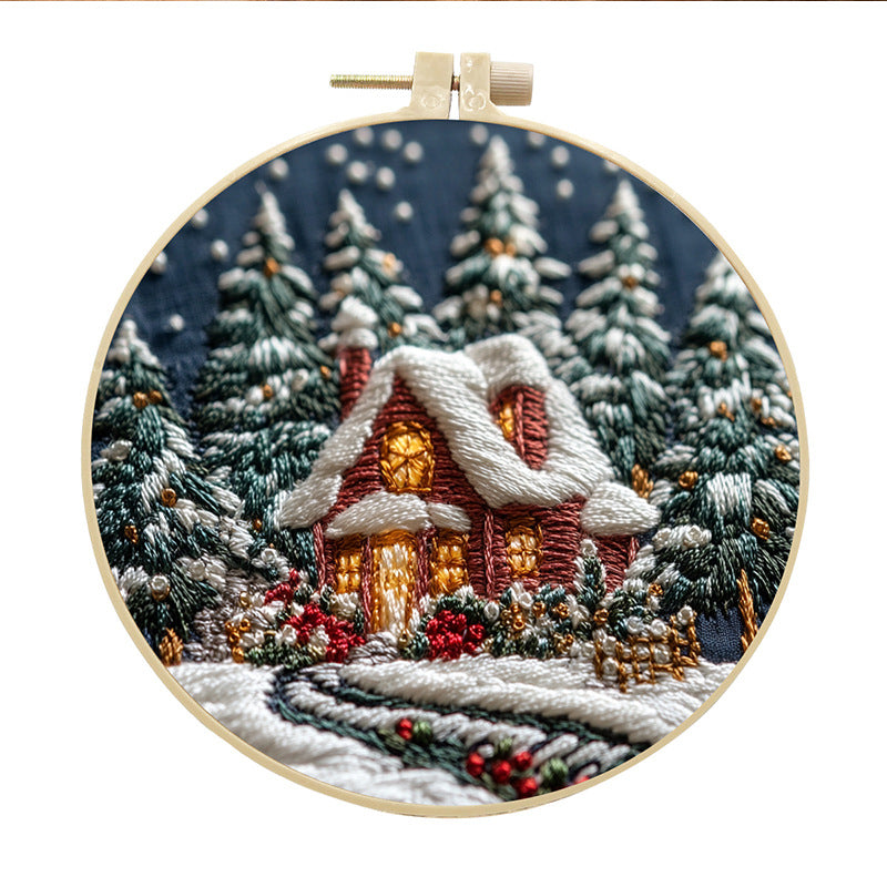 Christmas Forest - DIY Embroidery Cross Stitch Kit with Pattern Cotton Threads Needles Hoop 30x30CM/11.81x11.81in
