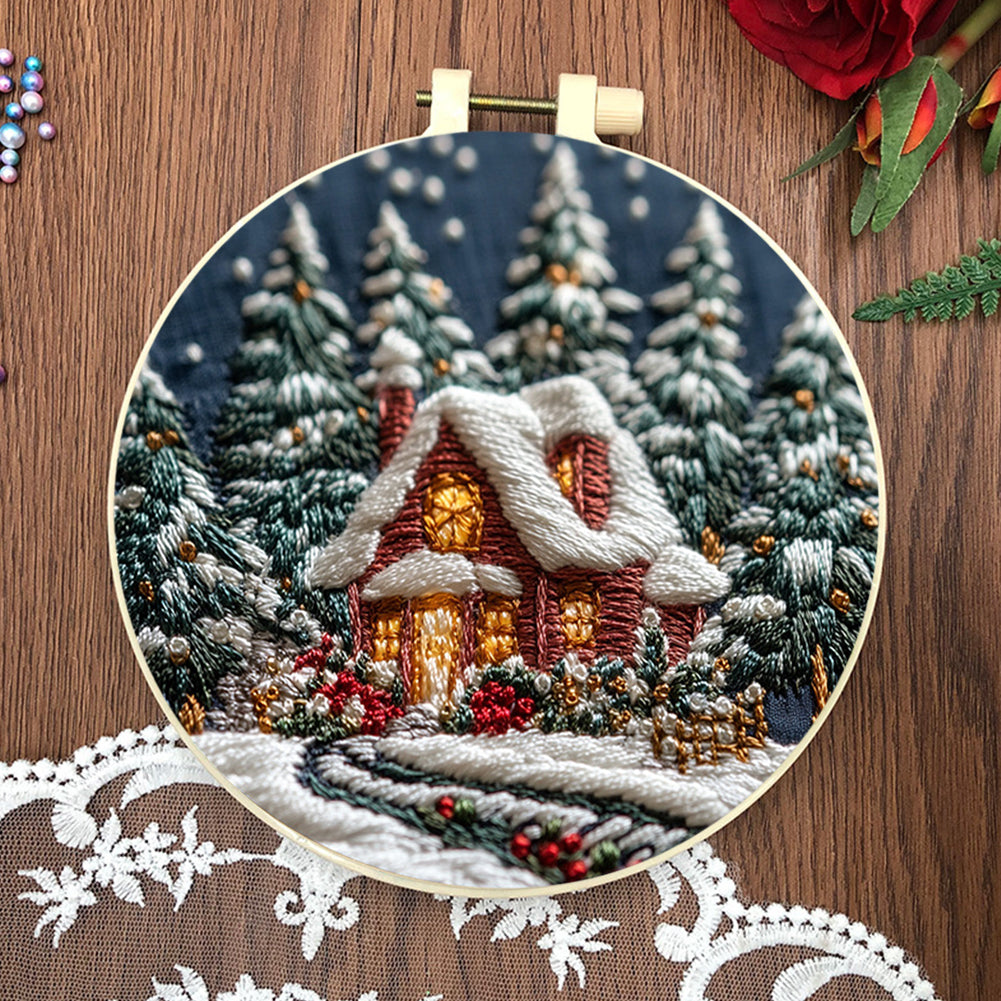 Christmas Forest - DIY Embroidery Cross Stitch Kit with Pattern Cotton Threads Needles Hoop 30x30CM/11.81x11.81in