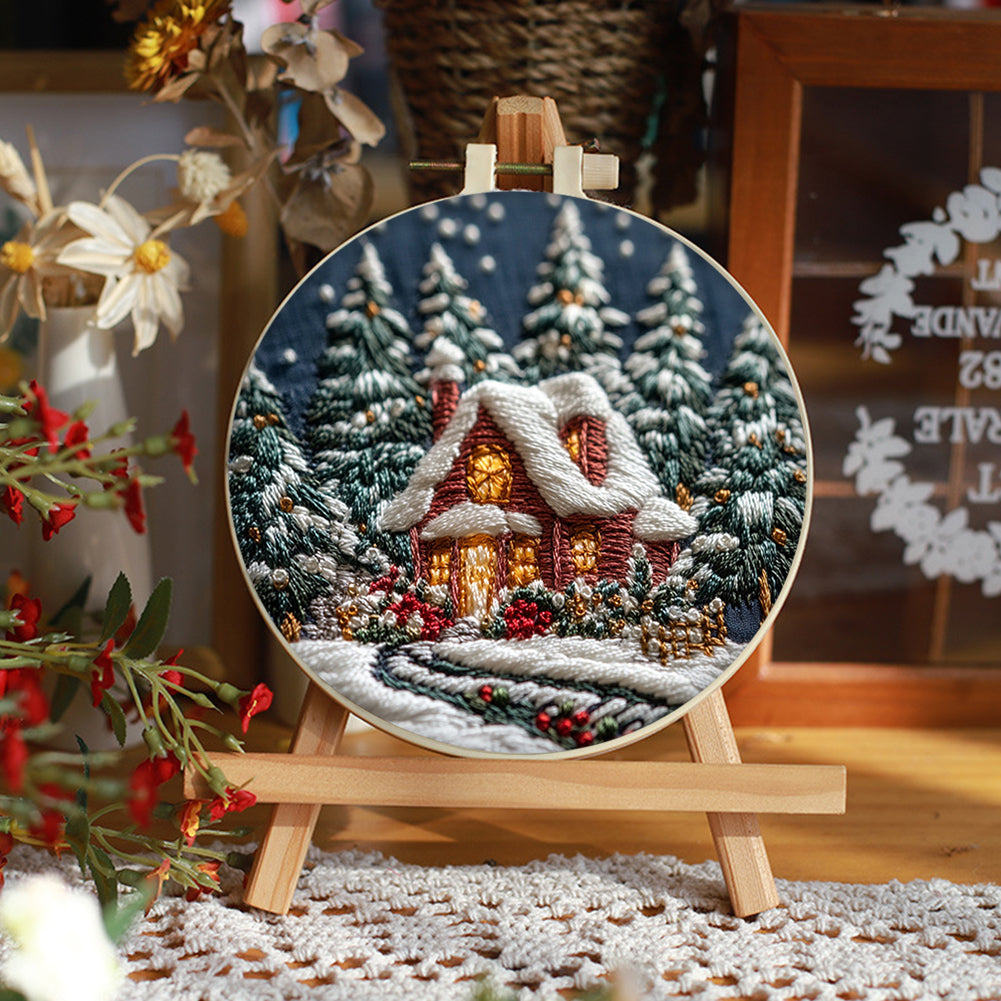 Christmas Forest - DIY Embroidery Cross Stitch Kit with Pattern Cotton Threads Needles Hoop 30x30CM/11.81x11.81in