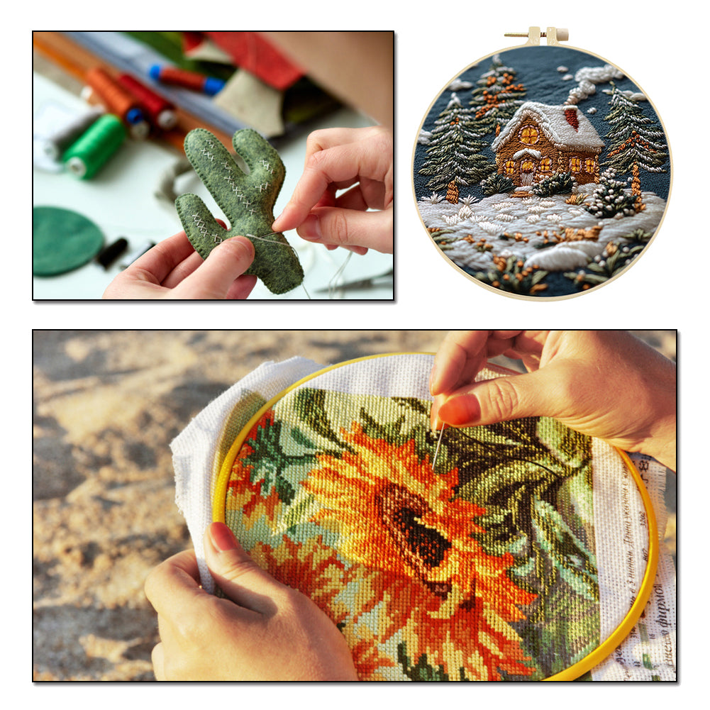 Warm Night - DIY Embroidery Cross Stitch Kit with Pattern Cotton Threads Needles Hoop 30x30CM/11.81x11.81in
