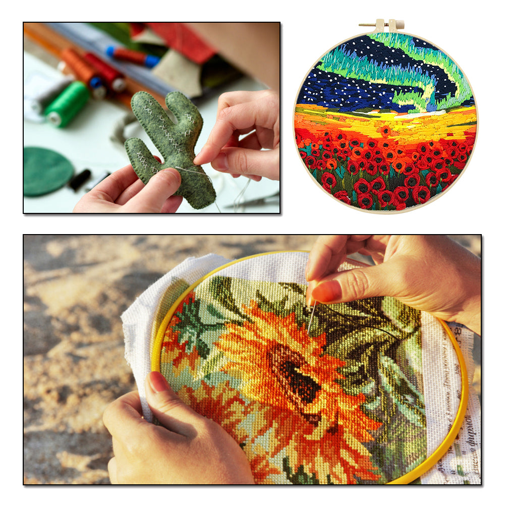 A Riot Of Colour - DIY Embroidery Cross Stitch Kit with Pattern Cotton Threads Needles Hoop 30x30CM/11.81x11.81in