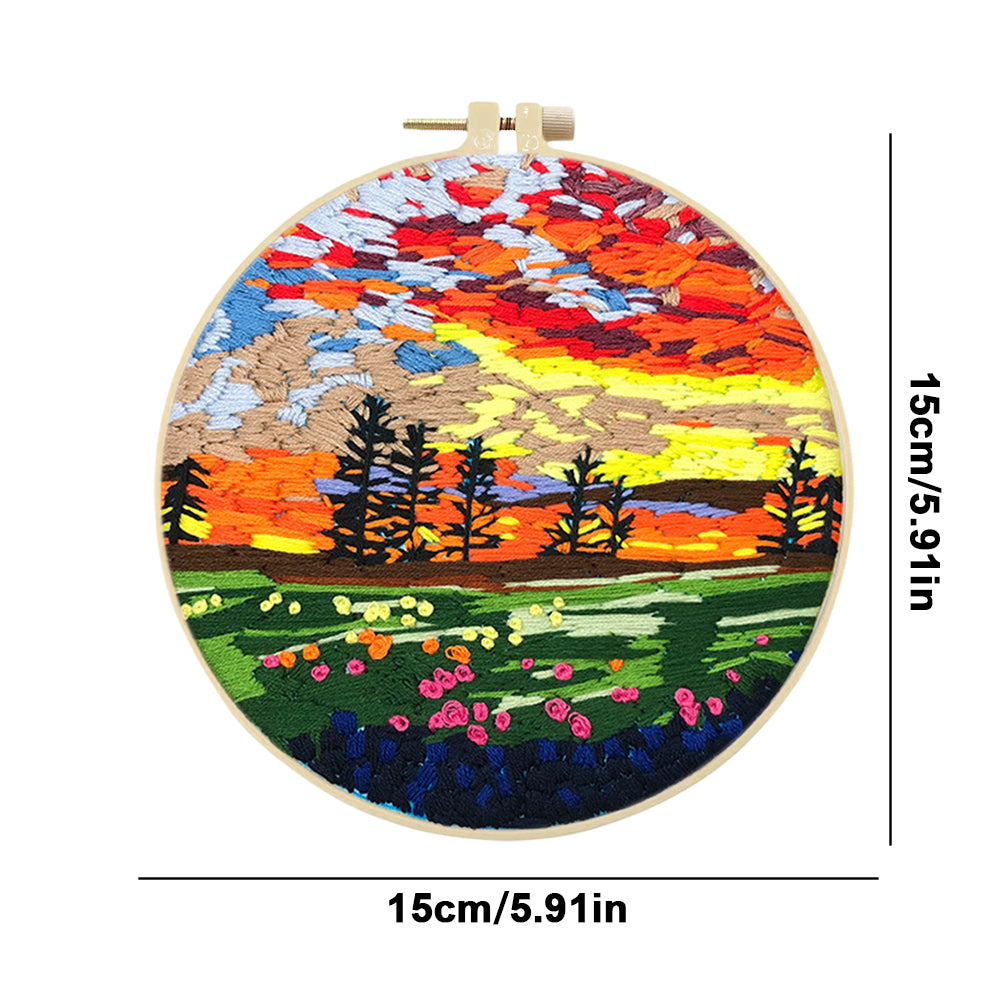 Bright Spring Scene - DIY Embroidery Cross Stitch Kit with Pattern Cotton Threads Needles Hoop 30x30CM/11.81x11.81in