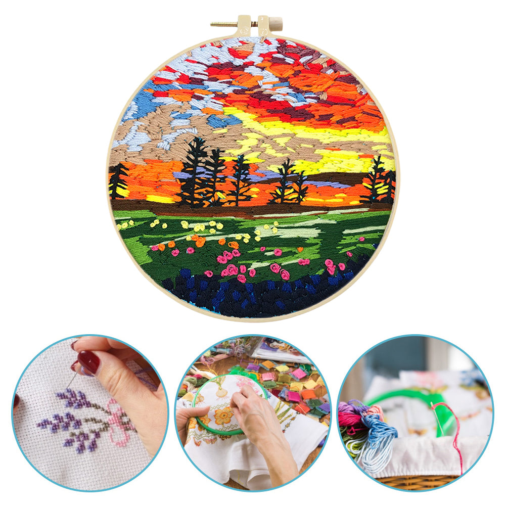 Bright Spring Scene - DIY Embroidery Cross Stitch Kit with Pattern Cotton Threads Needles Hoop 30x30CM/11.81x11.81in