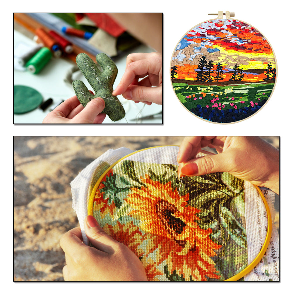 Bright Spring Scene - DIY Embroidery Cross Stitch Kit with Pattern Cotton Threads Needles Hoop 30x30CM/11.81x11.81in