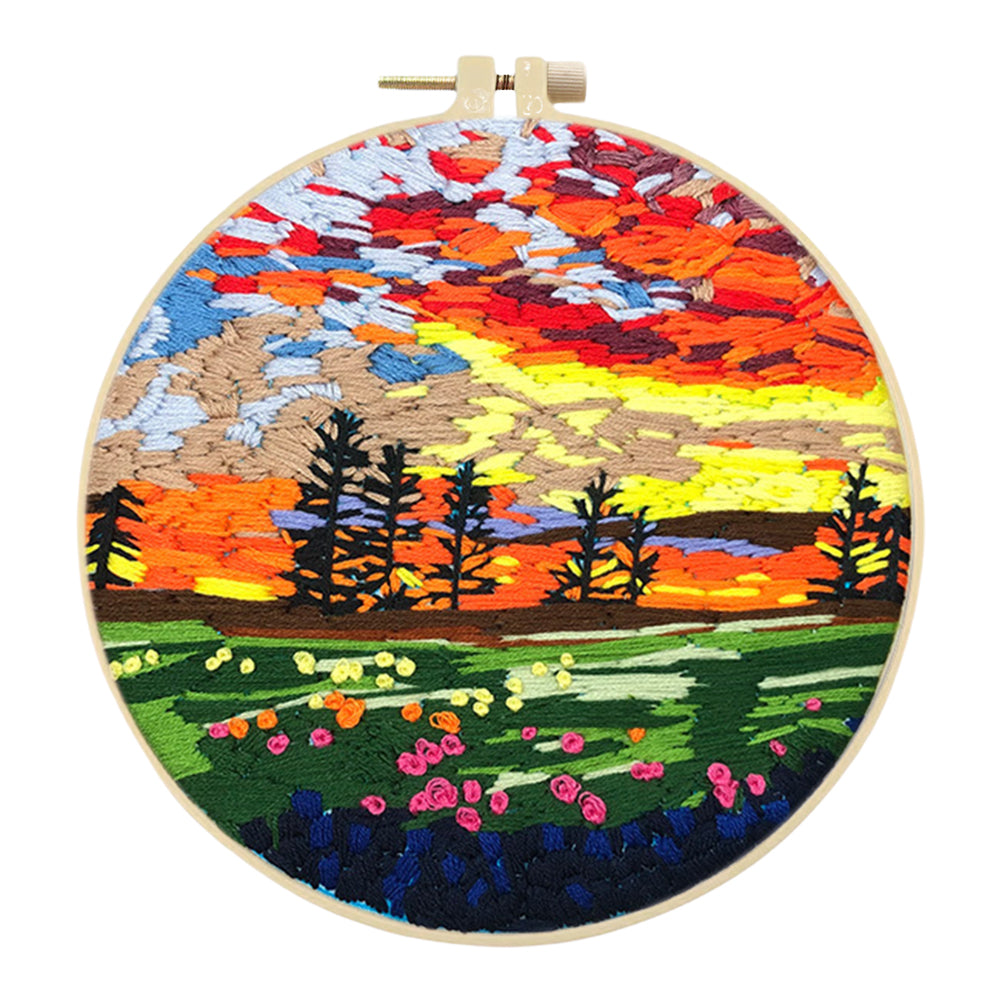 Bright Spring Scene - DIY Embroidery Cross Stitch Kit with Pattern Cotton Threads Needles Hoop 30x30CM/11.81x11.81in