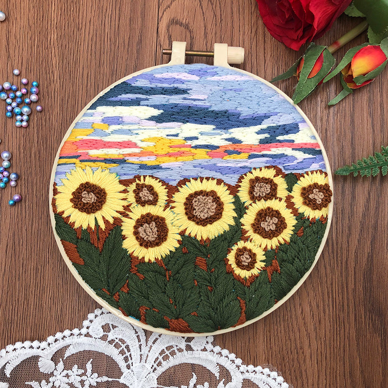Warm Spring & Blooming Flowers - DIY Embroidery Cross Stitch Kit with Pattern Cotton Threads Needles Hoop 30x30CM/11.81x11.81in