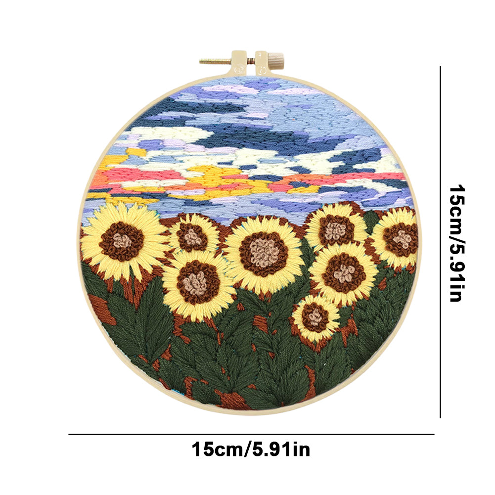 Warm Spring & Blooming Flowers - DIY Embroidery Cross Stitch Kit with Pattern Cotton Threads Needles Hoop 30x30CM/11.81x11.81in