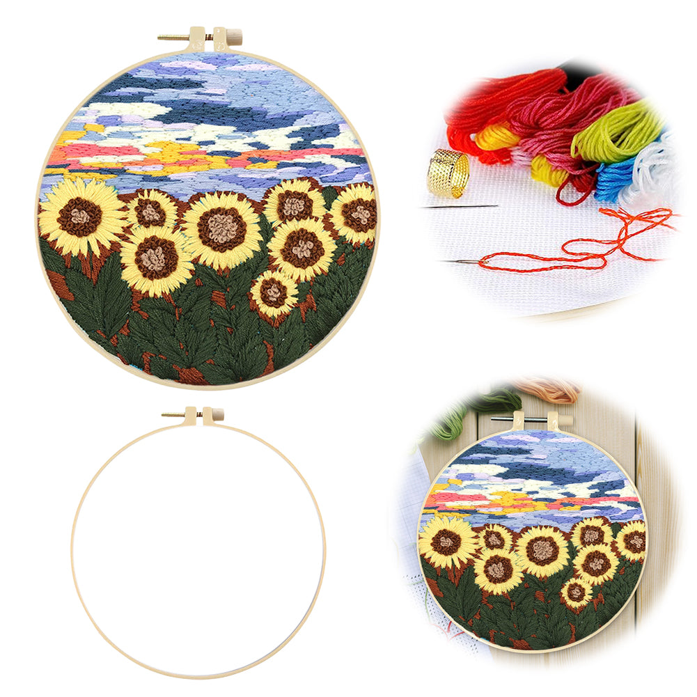Warm Spring & Blooming Flowers - DIY Embroidery Cross Stitch Kit with Pattern Cotton Threads Needles Hoop 30x30CM/11.81x11.81in