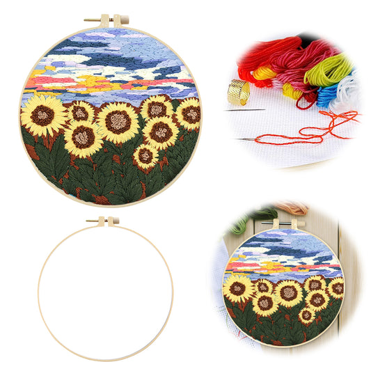 Warm Spring & Blooming Flowers - DIY Embroidery Cross Stitch Kit with Pattern Cotton Threads Needles Hoop 30x30CM/11.81x11.81in