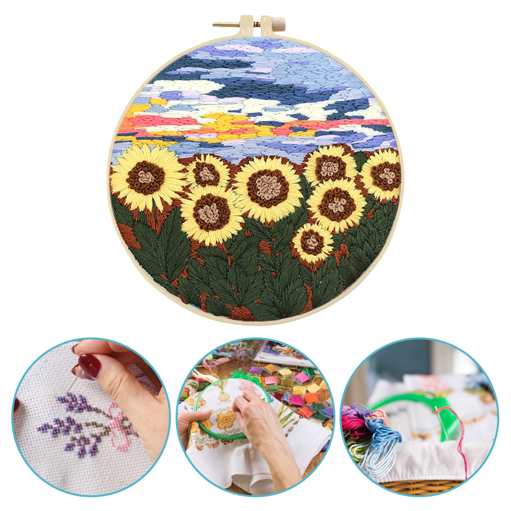 Warm Spring & Blooming Flowers - DIY Embroidery Cross Stitch Kit with Pattern Cotton Threads Needles Hoop 30x30CM/11.81x11.81in