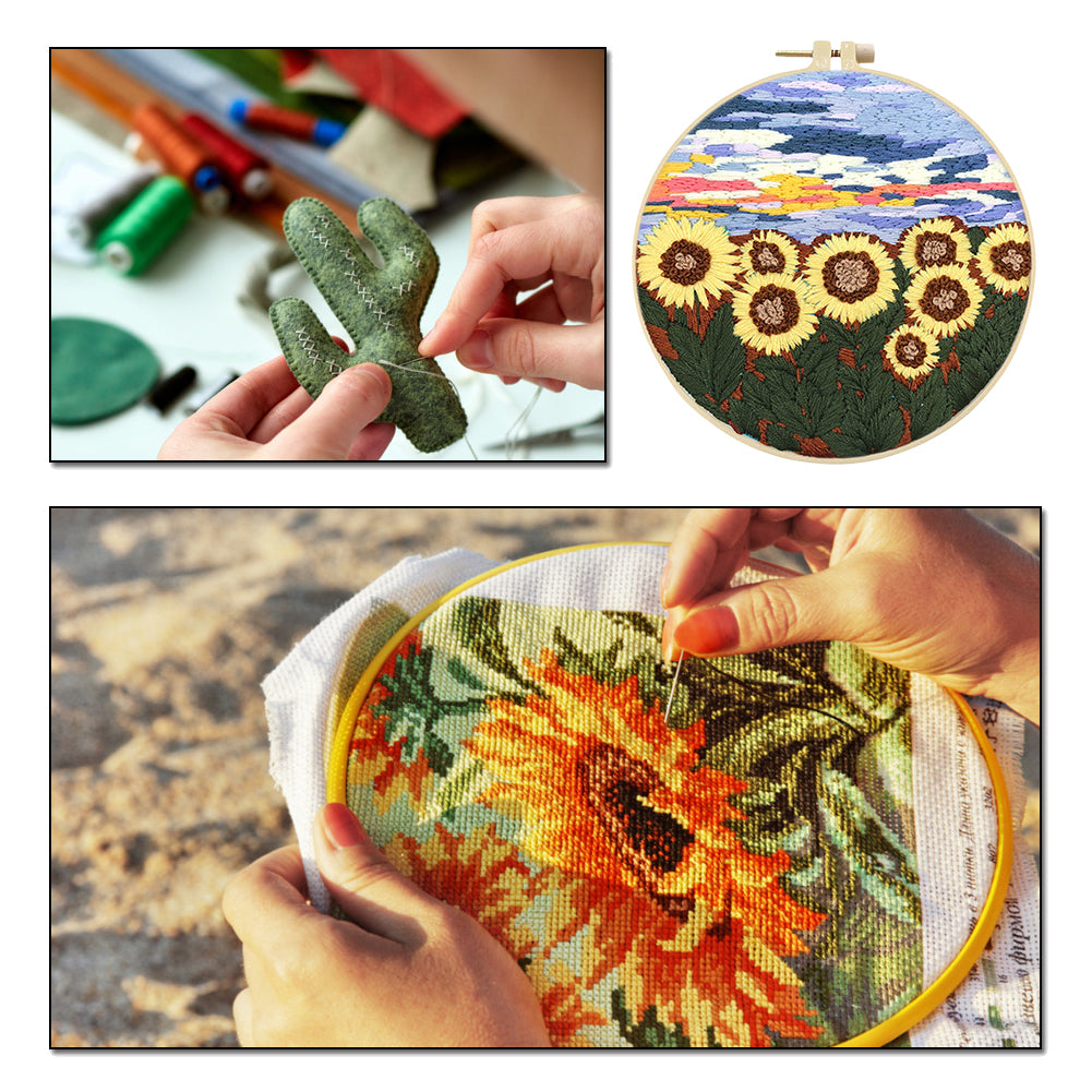 Warm Spring & Blooming Flowers - DIY Embroidery Cross Stitch Kit with Pattern Cotton Threads Needles Hoop 30x30CM/11.81x11.81in