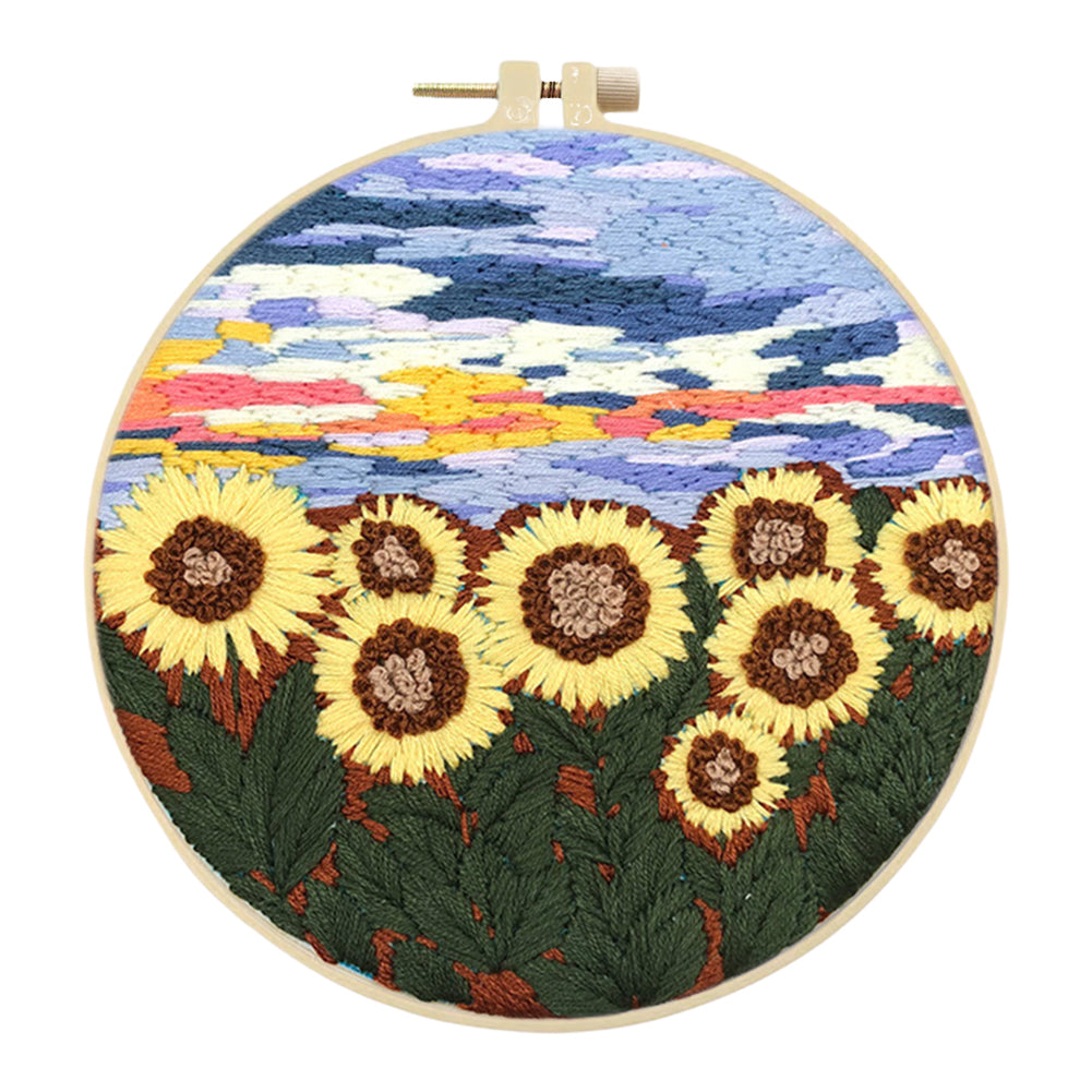 Warm Spring & Blooming Flowers - DIY Embroidery Cross Stitch Kit with Pattern Cotton Threads Needles Hoop 30x30CM/11.81x11.81in