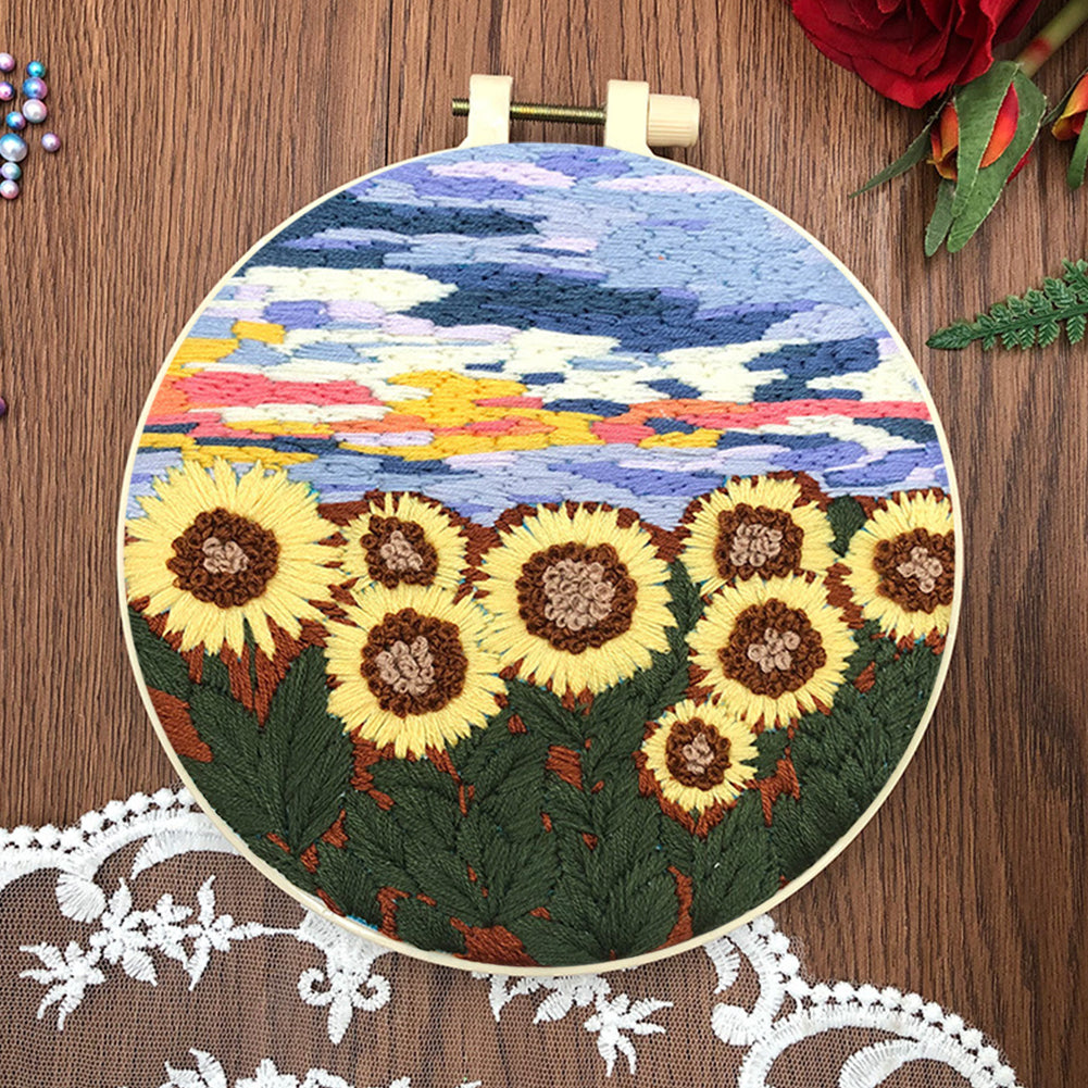 Warm Spring & Blooming Flowers - DIY Embroidery Cross Stitch Kit with Pattern Cotton Threads Needles Hoop 30x30CM/11.81x11.81in