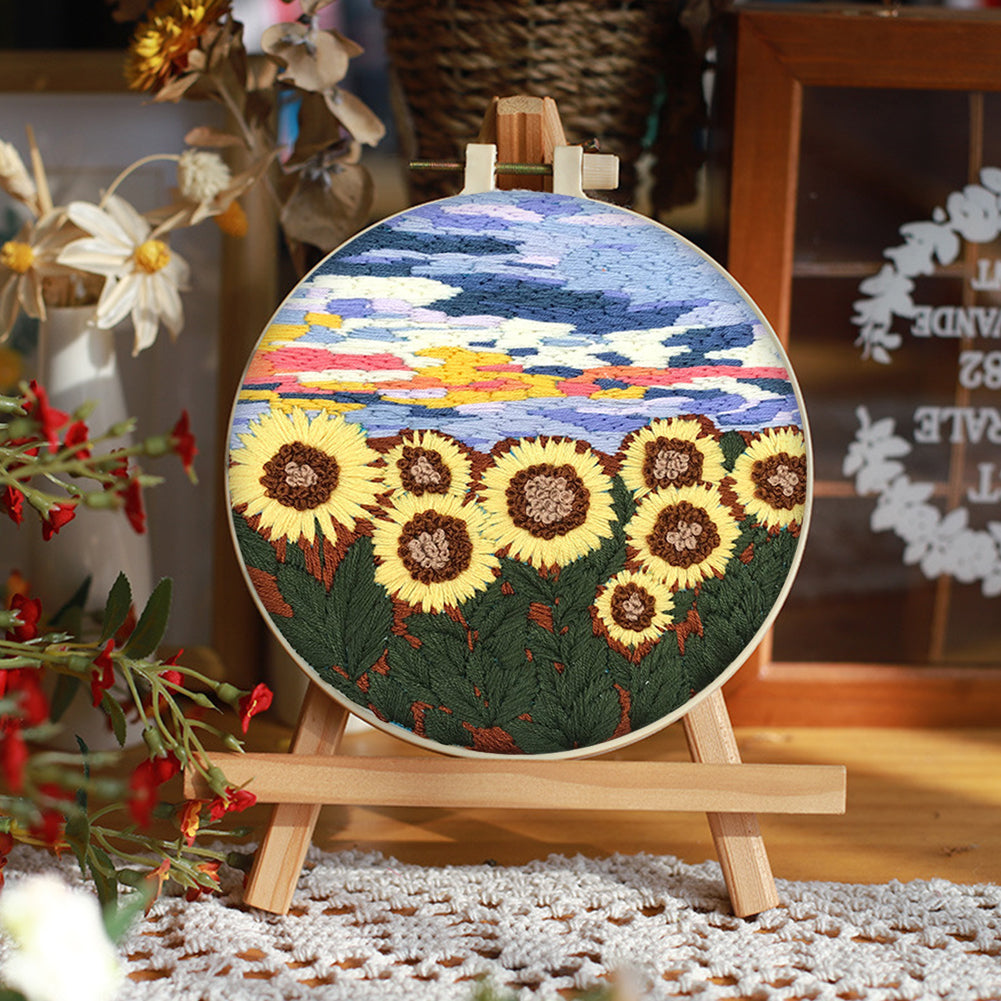 Warm Spring & Blooming Flowers - DIY Embroidery Cross Stitch Kit with Pattern Cotton Threads Needles Hoop 30x30CM/11.81x11.81in