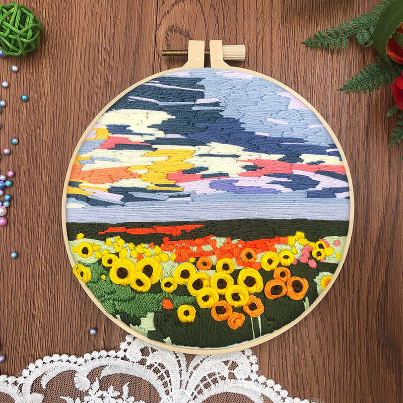 Pleasant Weather - DIY Embroidery Cross Stitch Kit with Pattern Cotton Threads Needles Hoop 30x30CM/11.81x11.81in