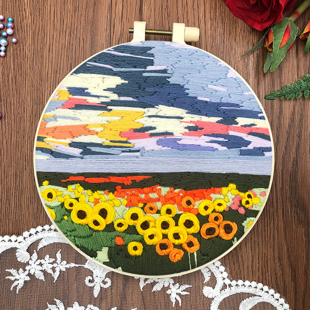 Pleasant Weather - DIY Embroidery Cross Stitch Kit with Pattern Cotton Threads Needles Hoop 30x30CM/11.81x11.81in