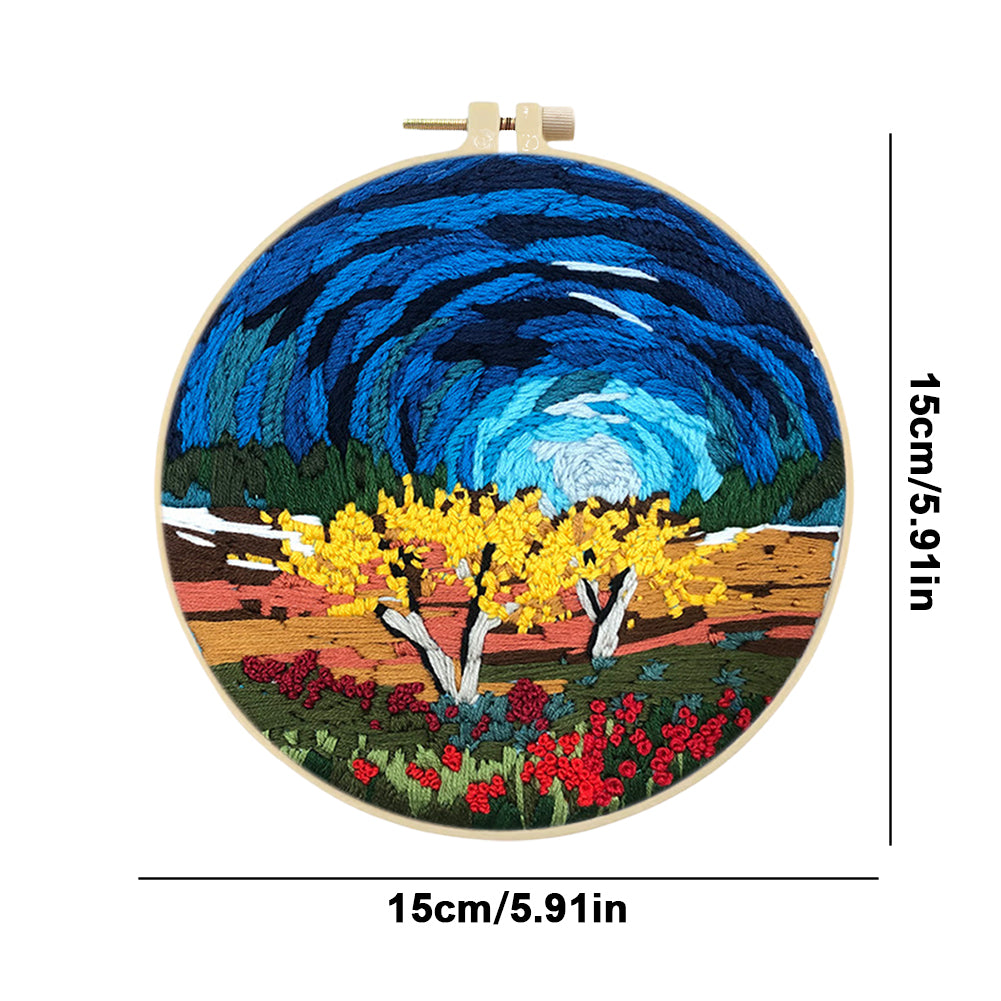 Lake & Mountain Scenery - DIY Embroidery Cross Stitch Kit with Pattern Cotton Threads Needles Hoop 30x30CM/11.81x11.81in