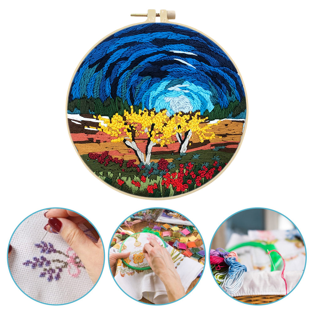 Lake & Mountain Scenery - DIY Embroidery Cross Stitch Kit with Pattern Cotton Threads Needles Hoop 30x30CM/11.81x11.81in