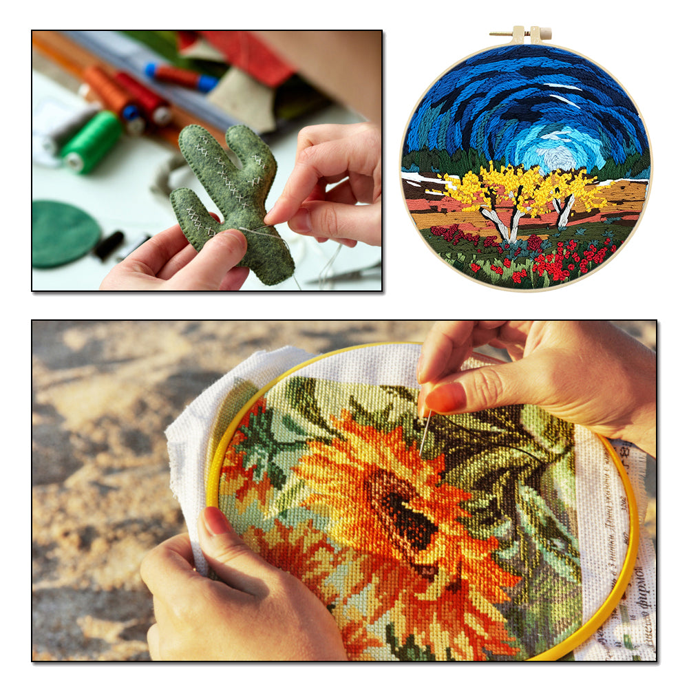 Lake & Mountain Scenery - DIY Embroidery Cross Stitch Kit with Pattern Cotton Threads Needles Hoop 30x30CM/11.81x11.81in
