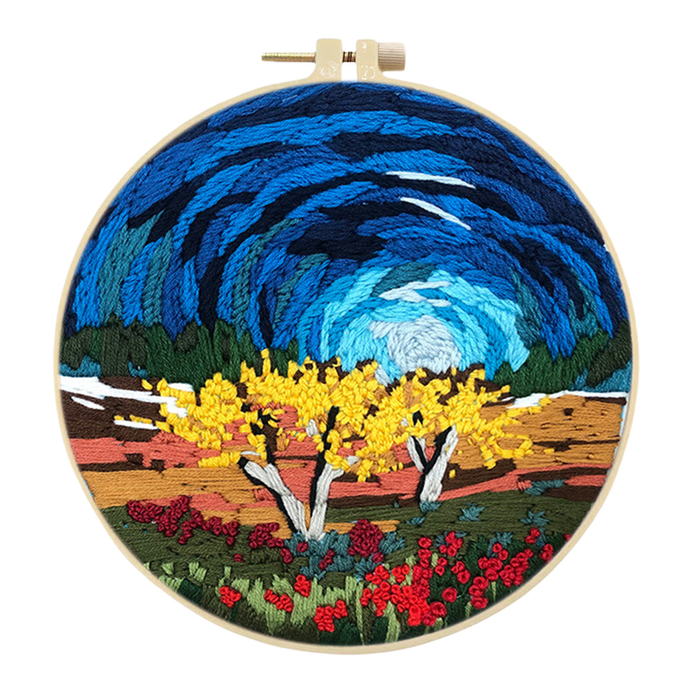 Lake & Mountain Scenery - DIY Embroidery Cross Stitch Kit with Pattern Cotton Threads Needles Hoop 30x30CM/11.81x11.81in