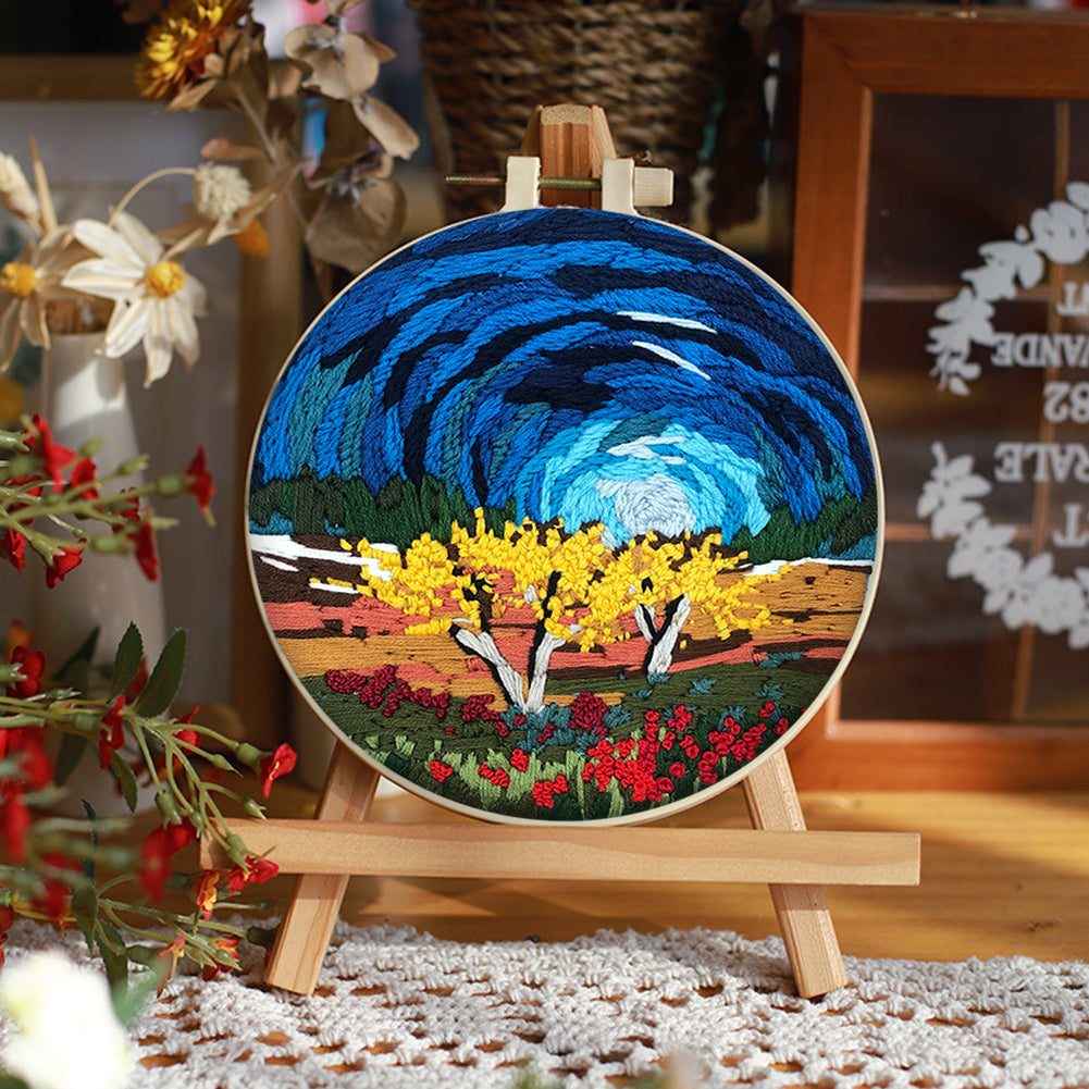 Lake & Mountain Scenery - DIY Embroidery Cross Stitch Kit with Pattern Cotton Threads Needles Hoop 30x30CM/11.81x11.81in